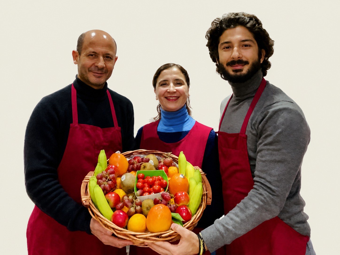 L’équipe familiale du Bureau des Fruits réunie autour d’un panier